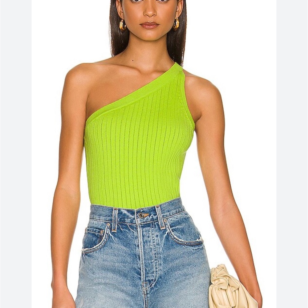 Vibrant Lime One-Shoulder Ribbed Tank Top